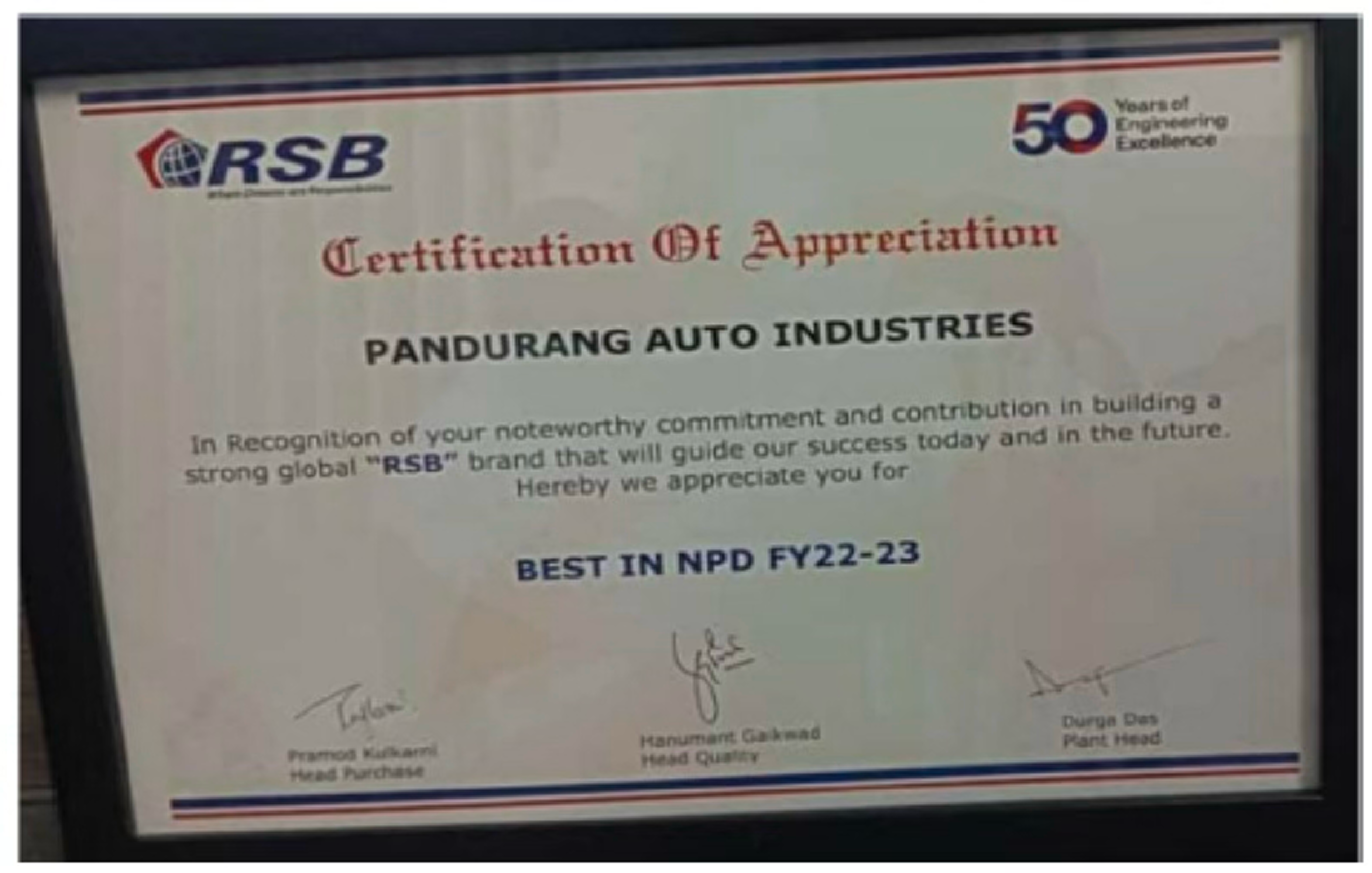 RSB Transmission Certificate